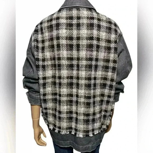 Zara Ladies Contrasting Denim Button Down Tweed Jacket Shirt Size XS Like New - Picture 5 of 7